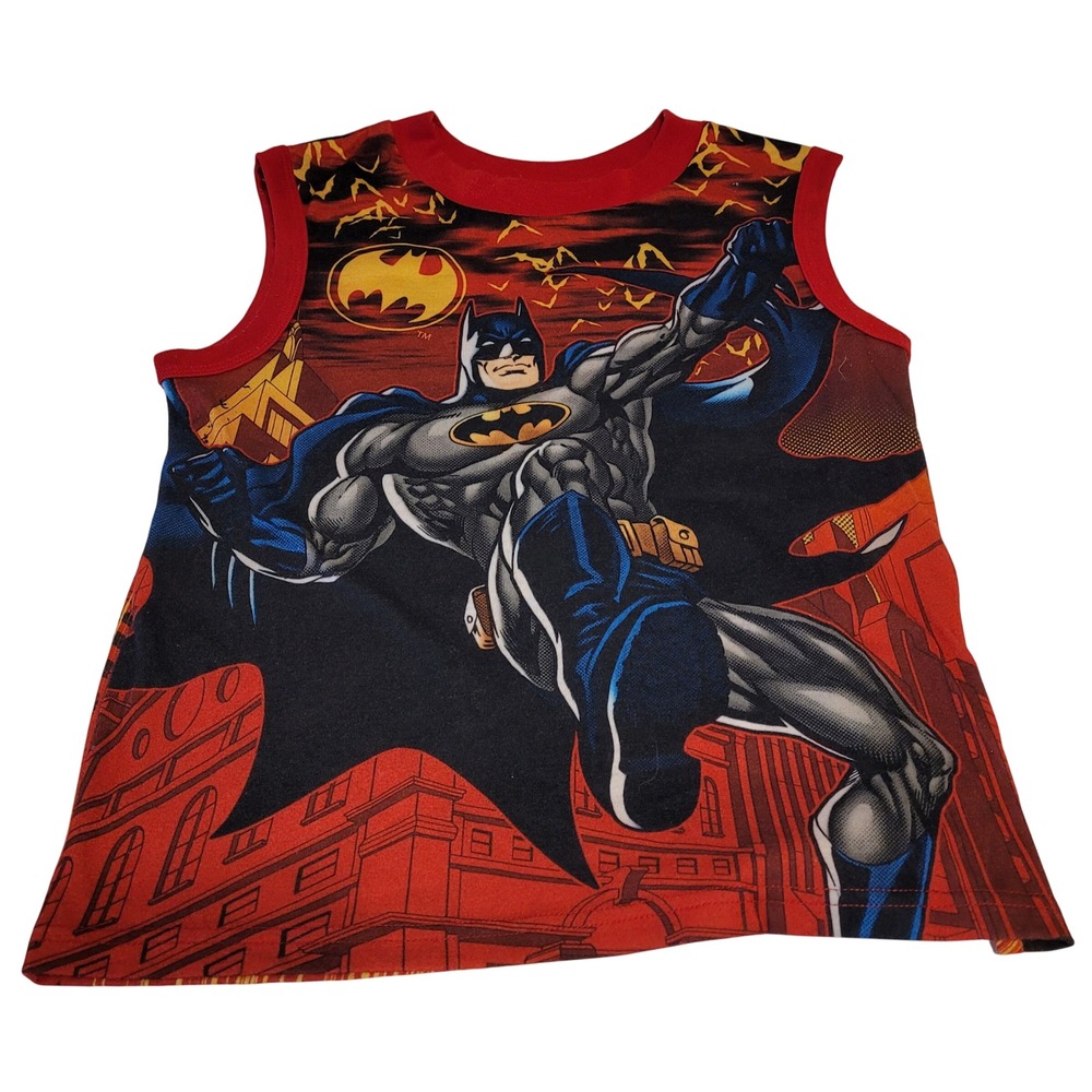 Batman Sleeveless Shirt Boys 10/12 Red Graphic Batmobile Tank Top